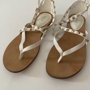 Guess Nizana Sandals Embellished Strappy Flat White Size 9.5 M Summer Rhinestone
